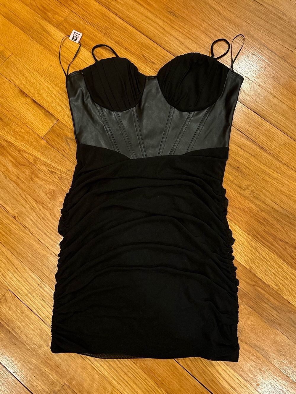 Privy (Privately Privileged) Black Mesh Corset Ruched Body Mini Dress Size Large